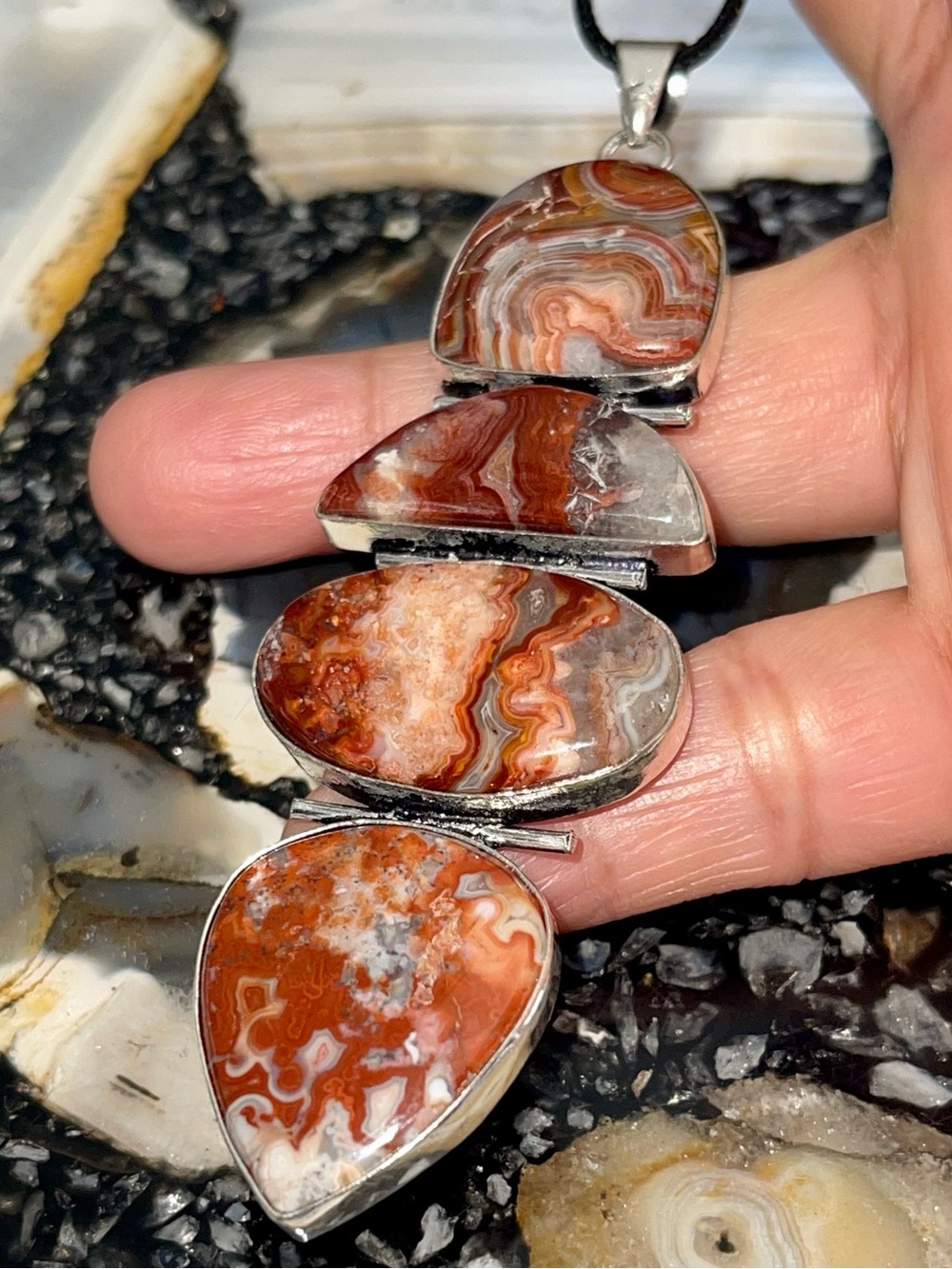Large Beautiful Crazy Lace Agate Pendant 4”